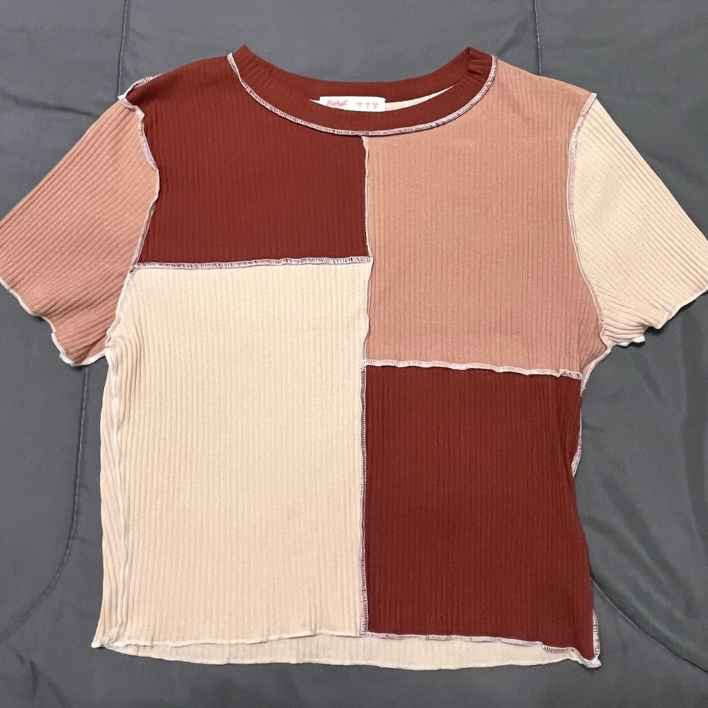ROMWE stitched colorful brown youth top